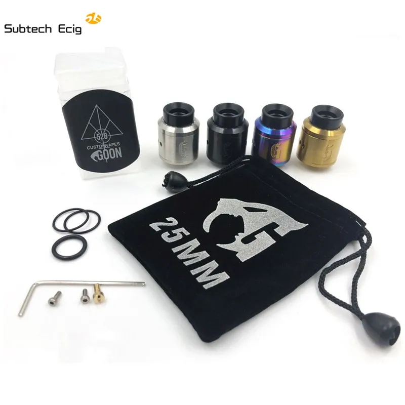 New GOON 25 RDA Atomizer 1:1 25mm Diamter Ecig 528 Custom Vape GOON 25 Tank 4 Colors Peek insulators Fit 510 Mods vape tank
New GOON 25 RDA Atomizer 1:1 25mm Diamter Ecig 528 Custom Vape GOON 25 Tank 4 Colors Peek insulators Fit 510 Mods vape tank
