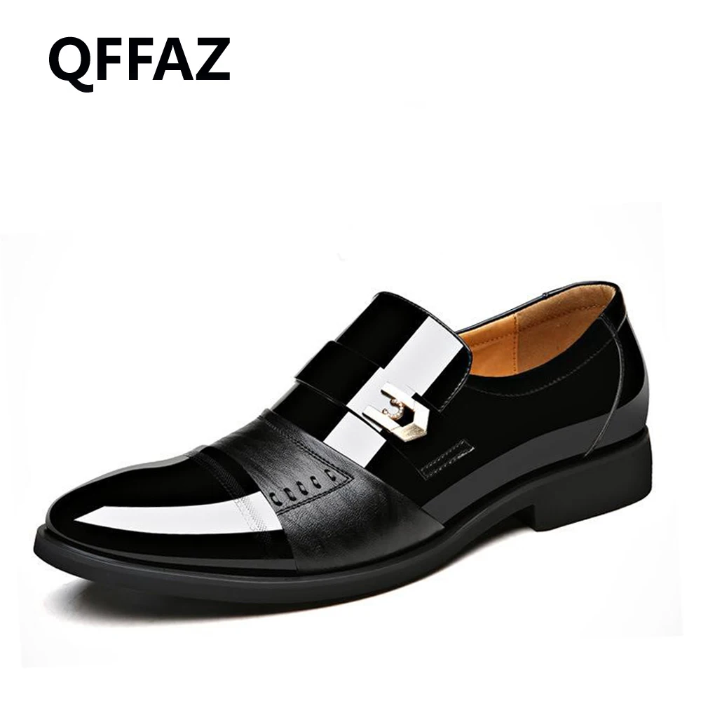 Qffaz новые острый носок Лакированная кожа мужские туфли на плоской подошве Обувь в