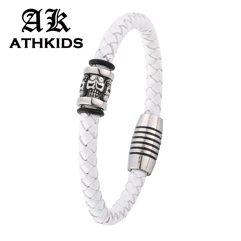New Fashion Men Bracelet White Braid Genuine Leather Bracelet Stainless Steel Magnetic Clasps bangles for women pulseira PD0200
New Fashion Men Bracelet White Braid Genuine Leather Bracelet Stainless Steel Magnetic Clasps bangles for women pulseira PD0200