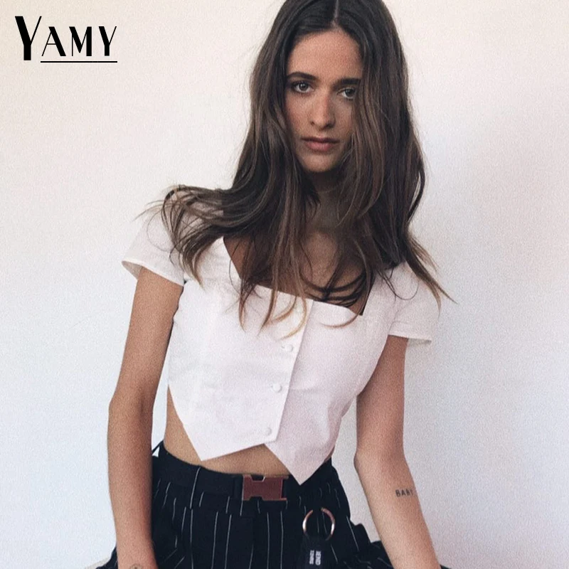 Korean Fashion Summer 2018 Crop Top Women Shirts Square Collar Button Cotton Top Short Sleeve T Shirt Women Tshirt Streetwear
Korean Fashion Summer 2018 Crop Top Women Shirts Square Collar Button Cotton Top Short Sleeve T Shirt Women Tshirt Streetwear
