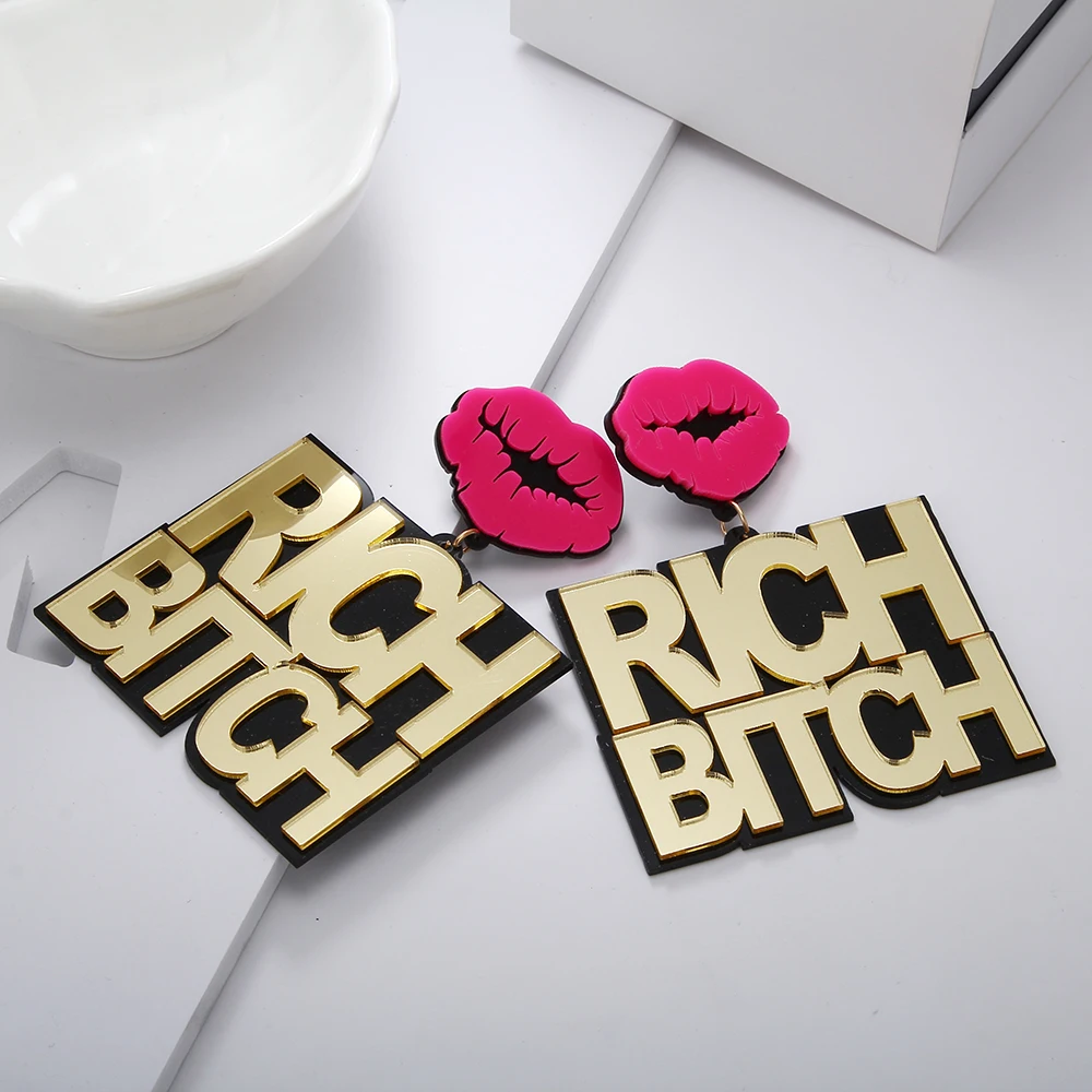 FishSheep Acrylic Oversized Gold RICH BITCH Letter Big Pendant Earrings For Women HipHop Sexy Red Lip Drop Earrings Jewelry Gift
FishSheep Acrylic Oversized Gold RICH BITCH Letter Big Pendant Earrings For Women HipHop Sexy Red Lip Drop Earrings Jewelry Gift
