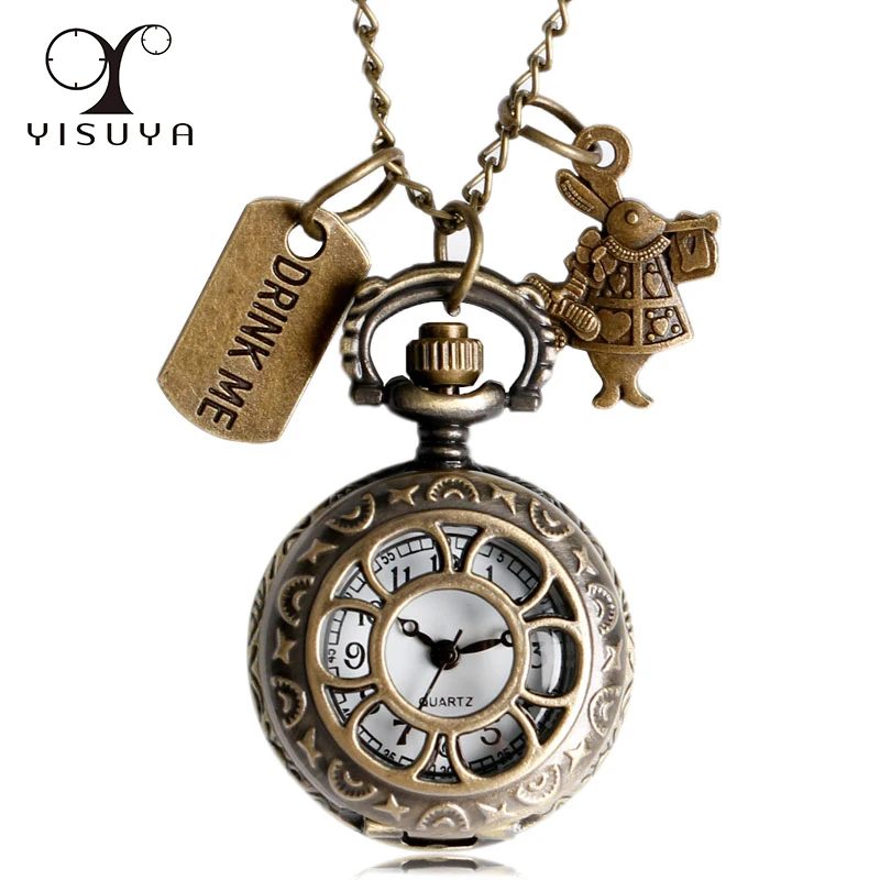 Vintage Retro Hollow Flower Pocket Watch Drink Me Rabbit Half Hunter Necklace Exquisite Fob Watch Gifts
Vintage Retro Hollow Flower Pocket Watch Drink Me Rabbit Half Hunter Necklace Exquisite Fob Watch Gifts