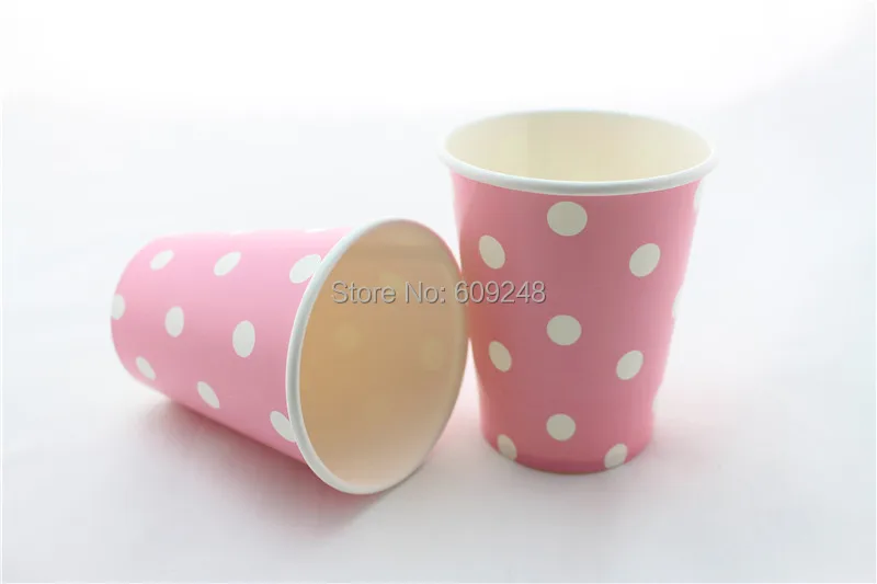 

60pcs 90Z Birthday Party White Polka Dot Pink Wedding Paper Cups Coffee Drinking,3 Days Delivery on Orders over $100
