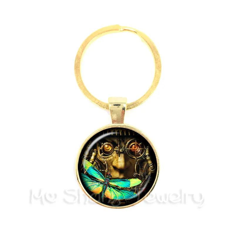 Dragonfly Elephant Life Tree Pocket Watch Keychain Vintage Magnifier Glass Chain Fashion Animal Cool Keyring Jewelry | Украшения и