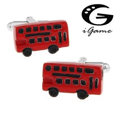 

New Arrival High Quality Gifts for Men Designer Cuff links Copper Material Red Bus Design Enamel CuffLinks Free Shipping