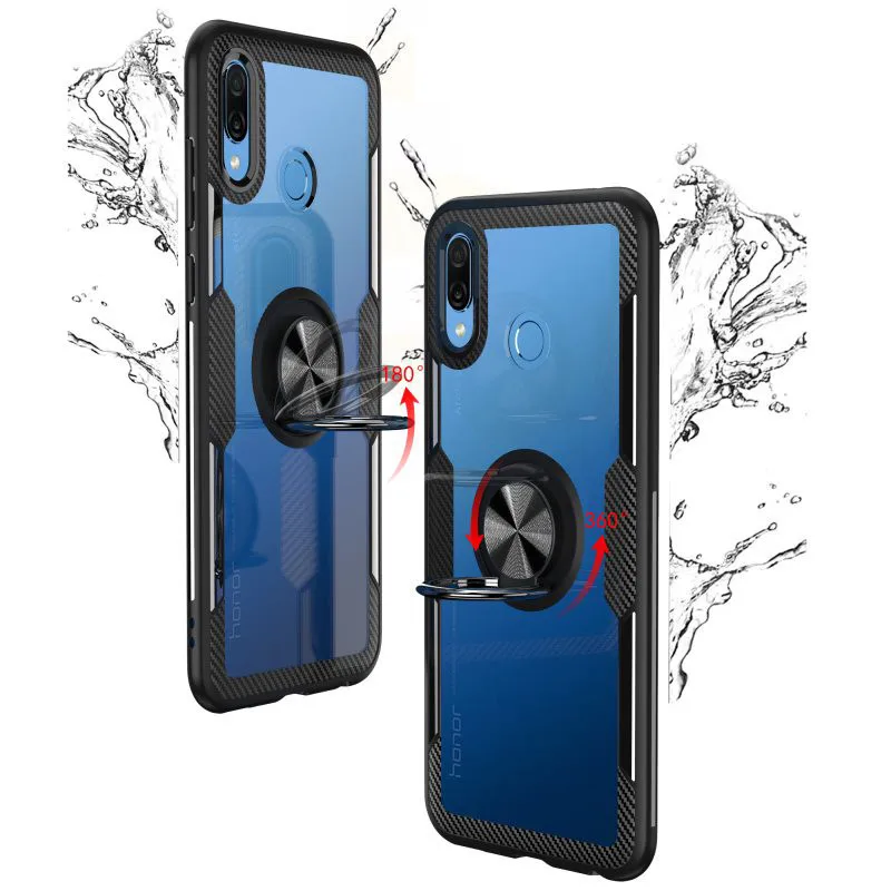 Чехол для Huawei Honor 8X противоударный прозрачный чехол с кольцом-держателем пальцев