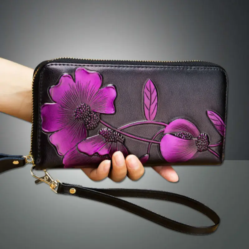 Женские RFID кошельки для карт женские из натуральной кожи Bauhinia цветок