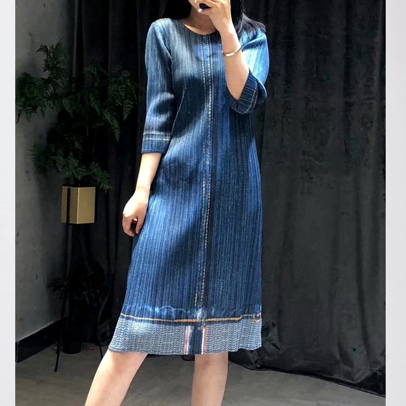 Женское джинсовое платье Changpleat, прямое Плиссированное синее платье с рукавами 2018 и принтом, осень 3/4
Женское джинсовое платье Changpleat, прямое Плиссированное синее платье с рукавами 2018 и принтом, осень 3/4