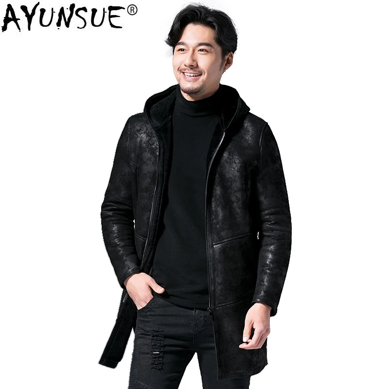 

AYUNSUE натуральная кожаная куртка Для мужчин ботинки из овечьей кожи с натуральным мехом пальто размера плюс натуральный мех, шерсть куэро ...