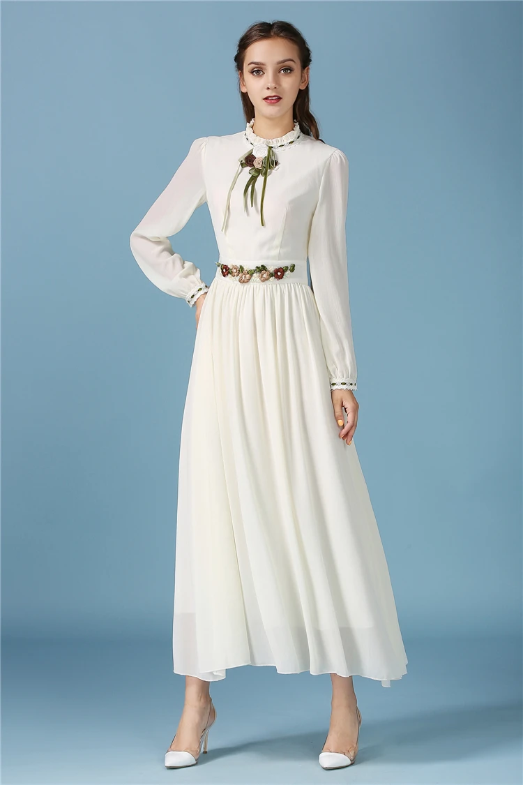 Женское платье макси ZADORIN белое повседневное пляжное в стиле ретро с длинным