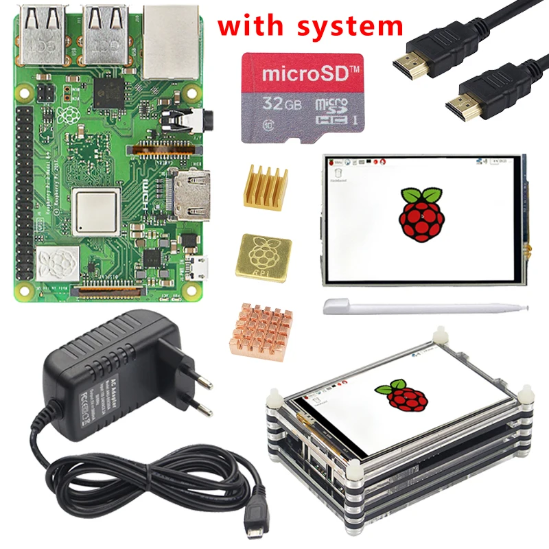 Оригинальный Raspberry Pi 3 Model B Plus с WiFi и Bluetooth + 5 дюймовый сенсорный экран чехол блок