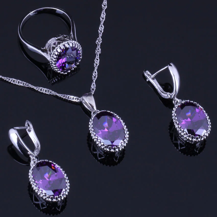 Flawless Big Oval Purple Cubic Zirconia Silver Plated Jewelry Sets Earrings Pendant Chain Ring V0265
Flawless Big Oval Purple Cubic Zirconia Silver Plated Jewelry Sets Earrings Pendant Chain Ring V0265