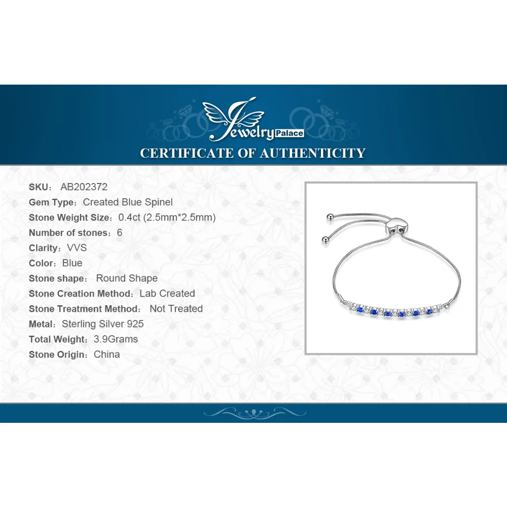 JewelryPalace многоцветный 0.4ct создан синий шпинель регулируемый браслет