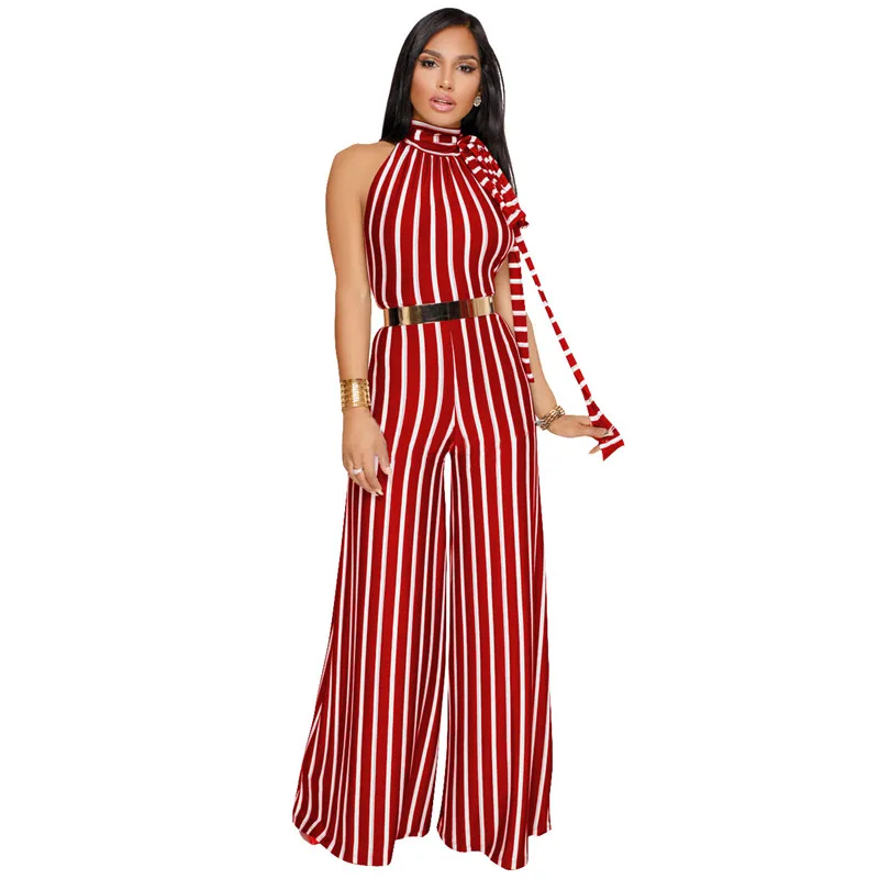 Women Fashion Striped Backless Jumpsuit Romper Office Lady Sleeveless Halter Elegant Wide Leg Jumpsuits Loose Casual Overalls
Women Fashion Striped Backless Jumpsuit Romper Office Lady Sleeveless Halter Elegant Wide Leg Jumpsuits Loose Casual Overalls