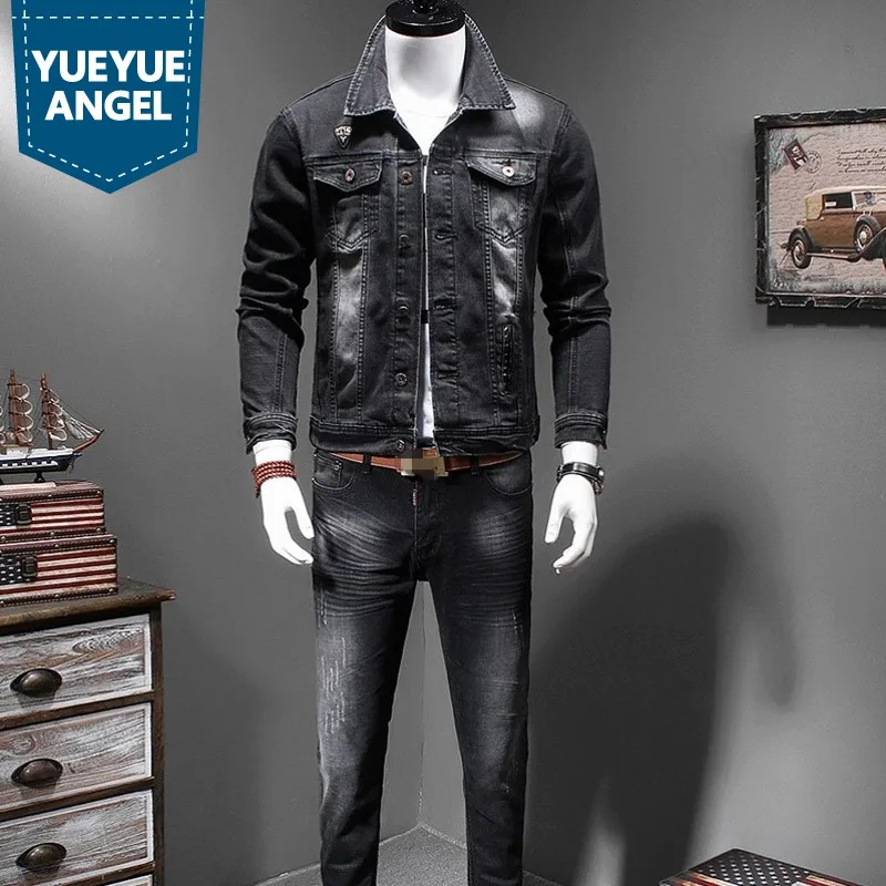 Mens New Denim Two Piece Outfits Fashion Slim Fit Elastic Black Single Breasted Jeans Jacket Full Length Pencil Pants Plus Size
Mens New Denim Two Piece Outfits Fashion Slim Fit Elastic Black Single Breasted Jeans Jacket Full Length Pencil Pants Plus Size