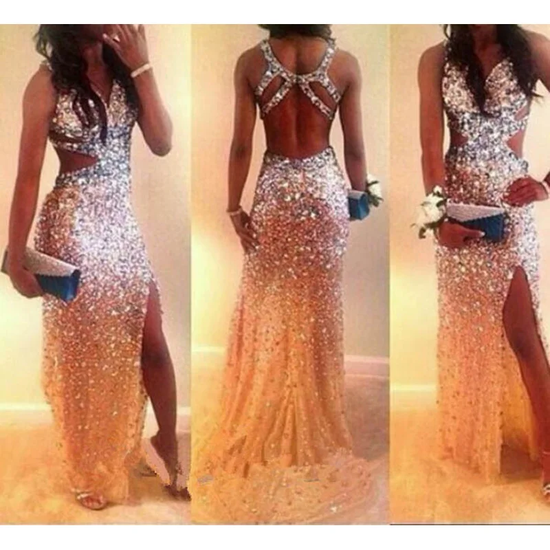 Shinning Sexy vestido de festa V-neck Tank Crystal Beading Champagne Elegant abendkleider Mermaid Prom Dresses 2020
Shinning Sexy vestido de festa V-neck Tank Crystal Beading Champagne Elegant abendkleider Mermaid Prom Dresses 2020