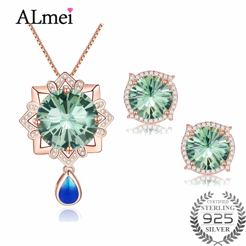 Almei Rose Gold Color AAAA Peacock Green Austrian CZ Crystal Jewelry Set Include Necklace + Eearrings for Women with A Box CT010
Almei Rose Gold Color AAAA Peacock Green Austrian CZ Crystal Jewelry Set Include Necklace + Eearrings for Women with A Box CT010