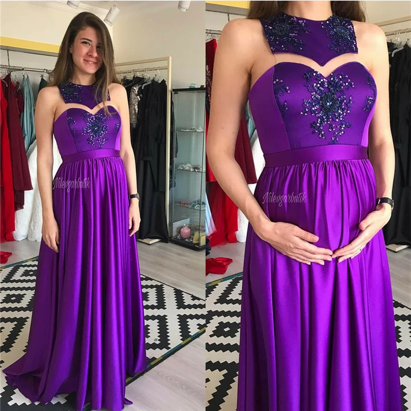 Великолепная Совок Фиолетовый Атласная line Вечернее Платье Элегантный vestido лонго