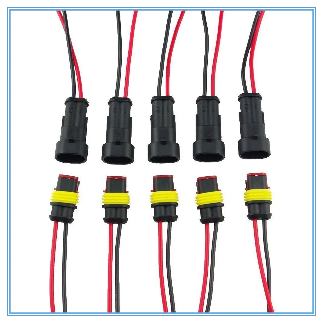 New 5 set 2 Pin Way Car Auto Waterproof Electrical Connector Adapter W/Wire