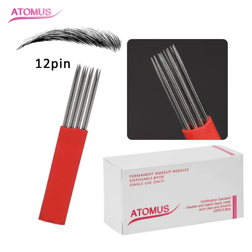 100 шт. 12 пин лезвие для перманентного макияжа бровей Иглы для микроблейдинга для 3D вышивки ручка для татуировки 
100 шт. 12 пин лезвие для перманентного макияжа бровей Иглы для микроблейдинга для 3D вышивки ручка для татуировки