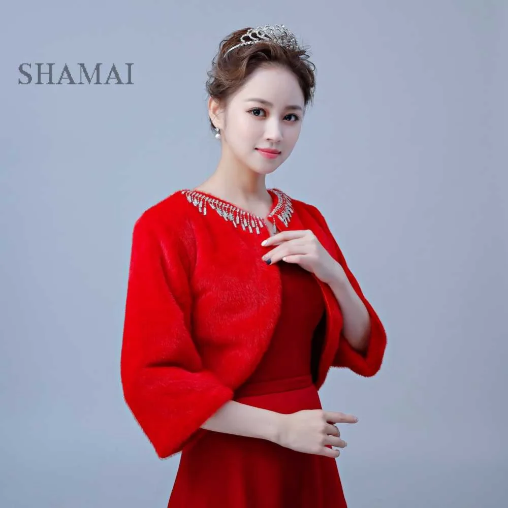 SHAMAI Red Faux Fur Winter 3/4 Sleeves Bridal Wraps Warm Fur Boleros Bridal Cape Evening Coat Wedding Jacket bridesmaids Coat
SHAMAI Red Faux Fur Winter 3/4 Sleeves Bridal Wraps Warm Fur Boleros Bridal Cape Evening Coat Wedding Jacket bridesmaids Coat