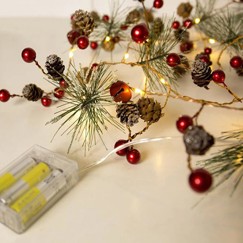 Фото Рождественская гирлянда светодиодная медная проволока сосновые шишки Звездные