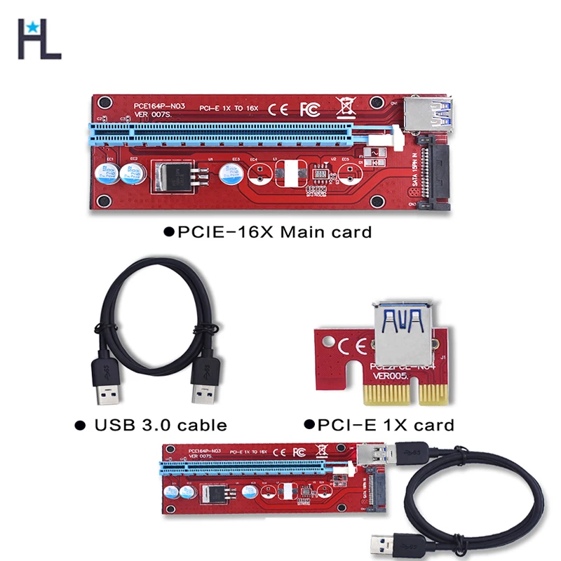 Адаптер для видеокарты USB3.0 PCIE 16X 1X переходная карта с usb кабелем 60 см SATA 15pin вход