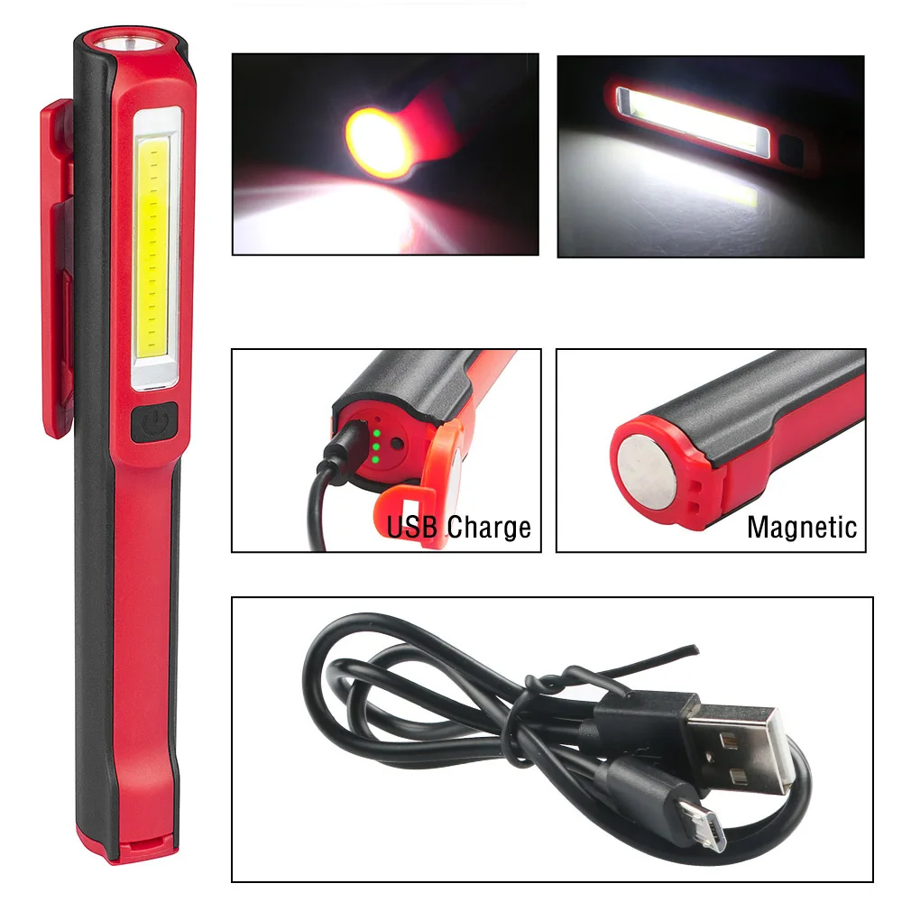 

Rechargeable XPE COB LED Flashlight Torch Outdoor Camping Fishing LED Work Light Penlight Lanterna With Magnet Hook