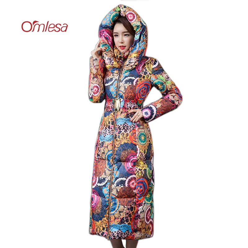 Женское длинное пуховое пальто с принтом OMLESA высокое качество|coat down|coat fashioncoat women |