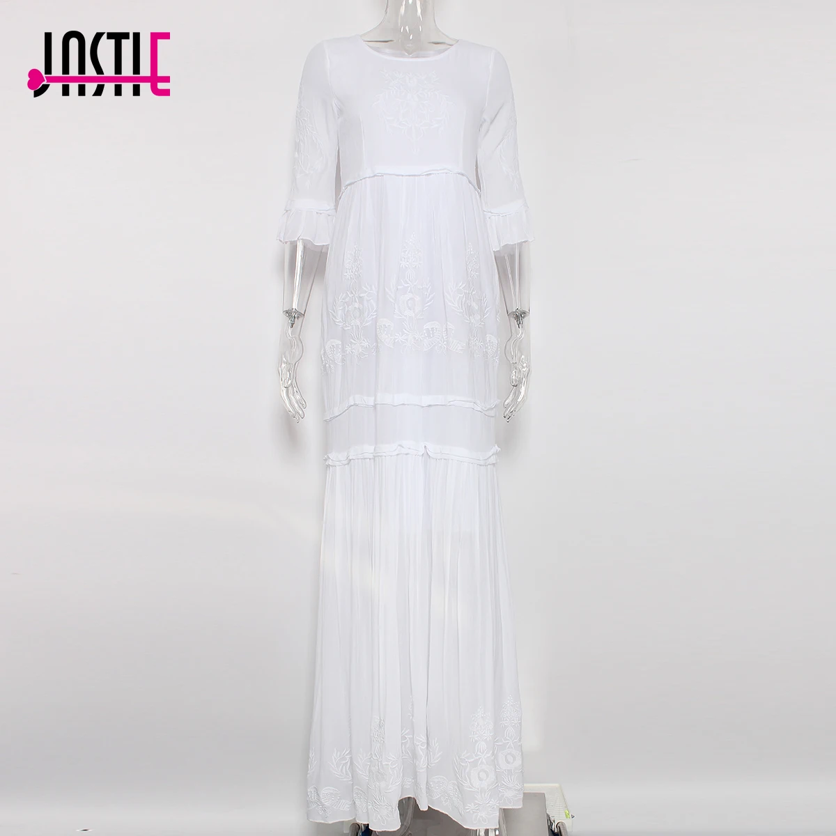 Jastie Elegant Women Boho Dress Flare Sleeve O-Neck Bohemian Maxi Dress Embroidered Ruffle Hem Female Beach Vestidos
Jastie Elegant Women Boho Dress Flare Sleeve O-Neck Bohemian Maxi Dress Embroidered Ruffle Hem Female Beach Vestidos