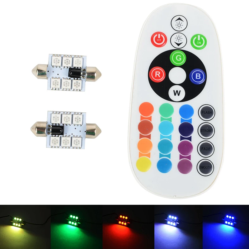 2 шт./компл. 36 мм Festoon RGB 6LED салона Купол Чтение светильник лампочка + пульт дистанционного управления
2 шт./компл. 36 мм Festoon RGB 6LED салона Купол Чтение светильник лампочка + пульт дистанционного управления
