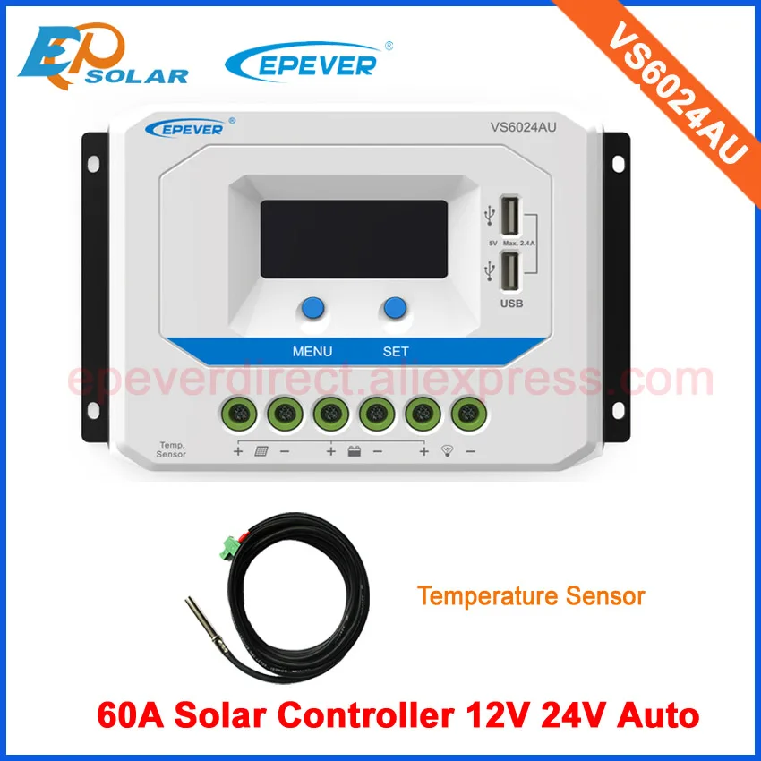 controller with temperature sensor VS6024AU 60A 60amps EPEVER EPsolar PWM series 12v 24v battery charger LCD Display Screen
controller with temperature sensor VS6024AU 60A 60amps EPEVER EPsolar PWM series 12v 24v battery charger LCD Display Screen