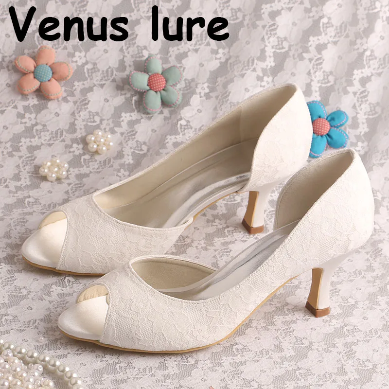 Фото Venus lure/ручная работа Кружевной Белый/слоновой кости туфли лодочки с открытым