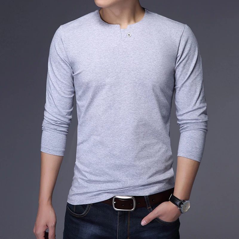 Liseaven V neck Men's T Shirt Men Fashion Tshirts Full Sleeve Casual Shirts For Male T-shirt Brand Men Clothing