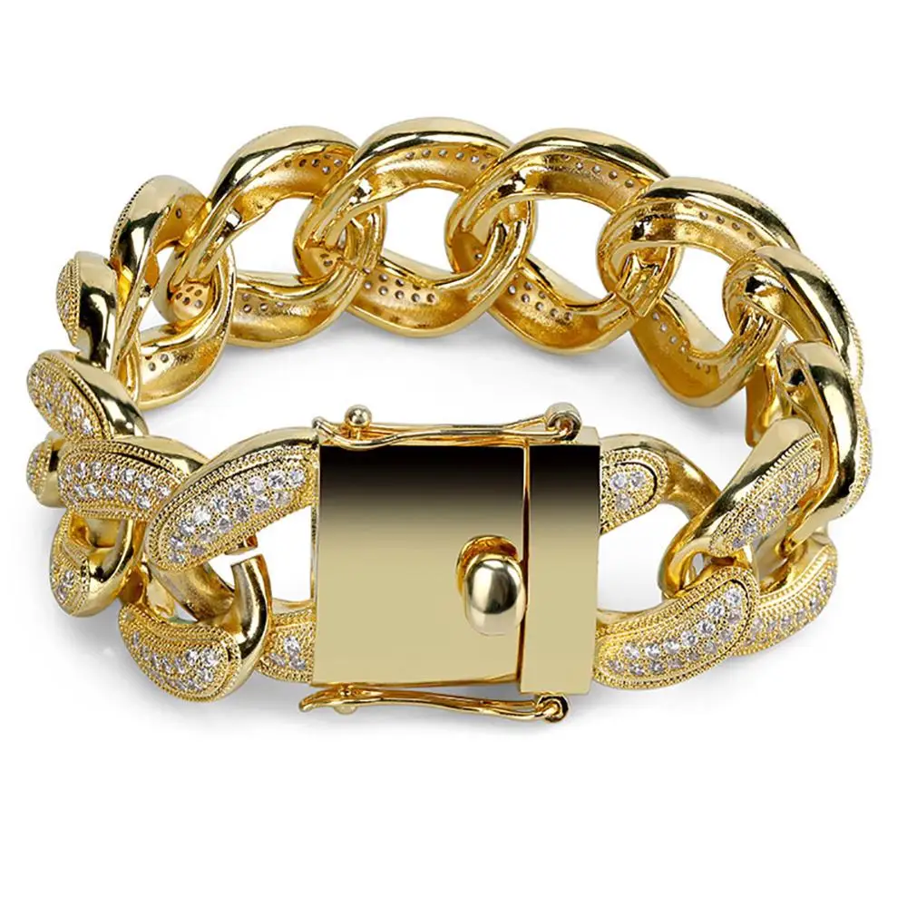 Big 28mm Width Hip Hop Bracelet Gold/Silver Color Plated Micro Pave CZ Stones Iced Out 8.5" Length Chain Bracelets For Men JUNLU
Big 28mm Width Hip Hop Bracelet Gold/Silver Color Plated Micro Pave CZ Stones Iced Out 8.5" Length Chain Bracelets For Men JUNLU