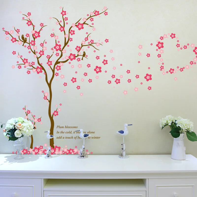 Весна розовый персик цветок дерево наклейки на стену для женщин гостиная спальня