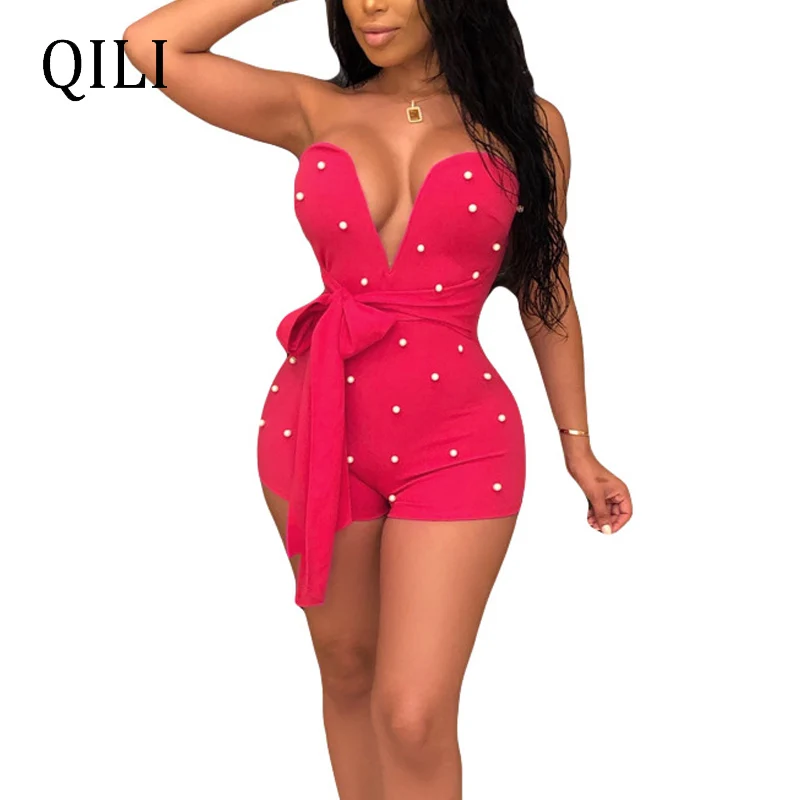 QILI Women Sexy Deep V-neck Strapless Rompers Beading Bow Short Style Romper 2019 SummerPlaysuits
QILI Women Sexy Deep V-neck Strapless Rompers Beading Bow Short Style Romper 2019 SummerPlaysuits