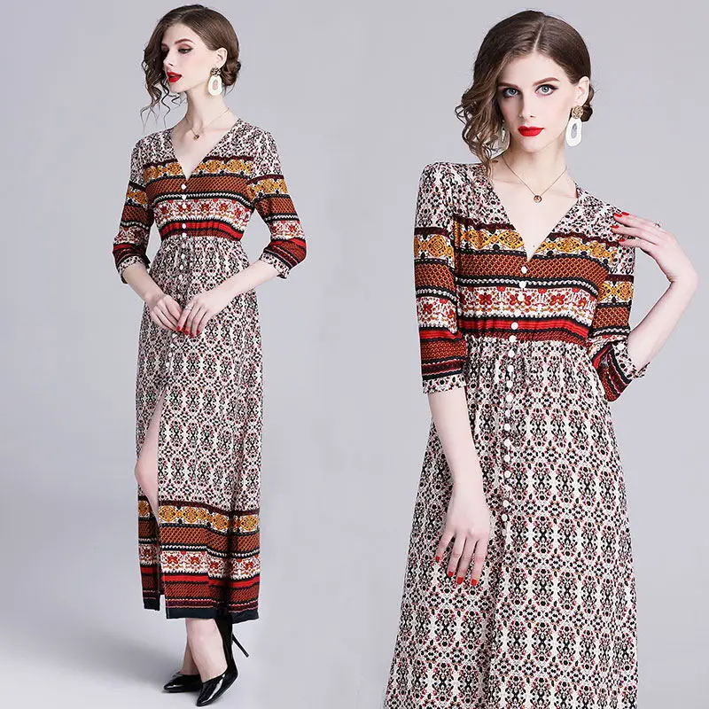Women Vintage Print Casual Long Dress New Brand 2020 Spring Summer Fashion V-neck Elegant A-line Female Beach Dresses
Women Vintage Print Casual Long Dress New Brand 2020 Spring Summer Fashion V-neck Elegant A-line Female Beach Dresses