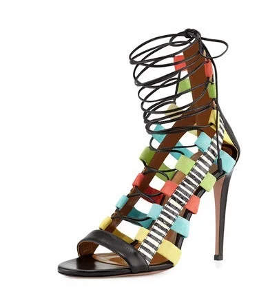 Hotsale Women Fashion Patchwork Mixed Color Cross-Tied Lace Up Sandals Summer Hollow Out High Cover Heel Open Toe Shoes
Hotsale Women Fashion Patchwork Mixed Color Cross-Tied Lace Up Sandals Summer Hollow Out High Cover Heel Open Toe Shoes