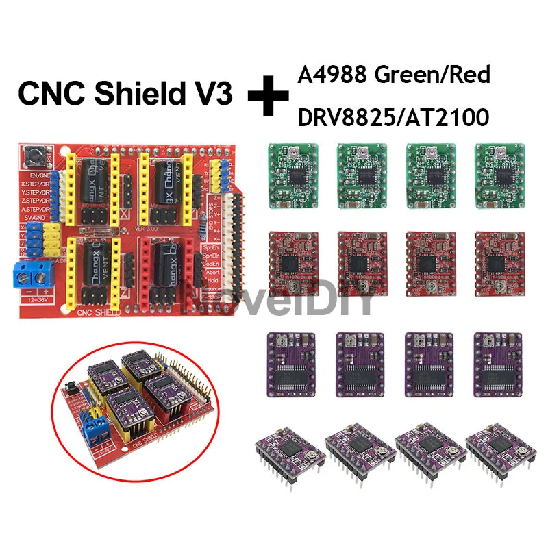 Фото Гравировальный станок с ЧПУ щит V3 3D принтер + 4 шт. A4988/DRV8825/AT2100 Драйвер шагового