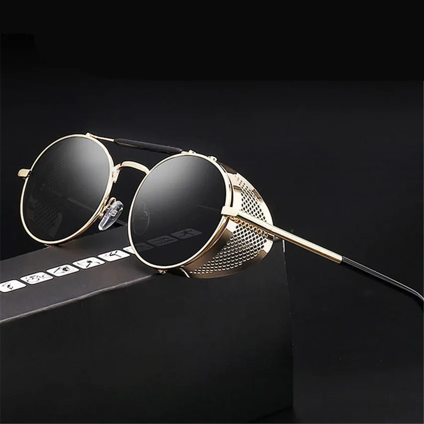 

Retro Steampunk Sunglasses Round Designer Steam Punk Metal Shields Sunglasses Men Women UV400 Gafas de Sol 66247