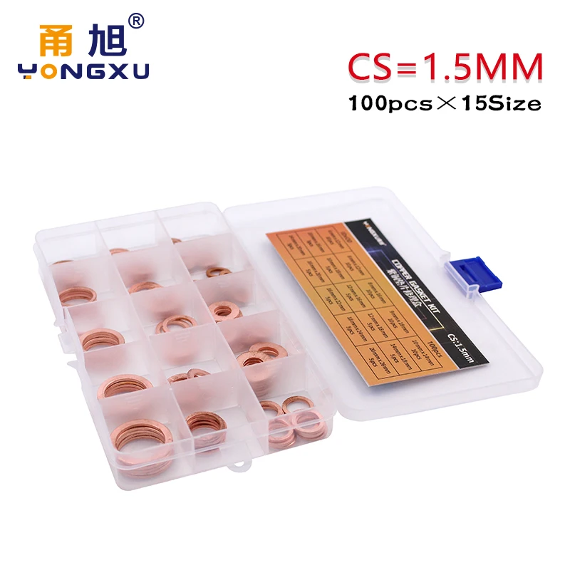 100PC 15Sizes DIN7603 M6 M8 M9 M10 M12 M14 M16 M18 M20 T3 O Ring Gasket Seal Ring Copper Washer Boat Crush Washer Set Kit Flat
100PC 15Sizes DIN7603 M6 M8 M9 M10 M12 M14 M16 M18 M20 T3 O Ring Gasket Seal Ring Copper Washer Boat Crush Washer Set Kit Flat
