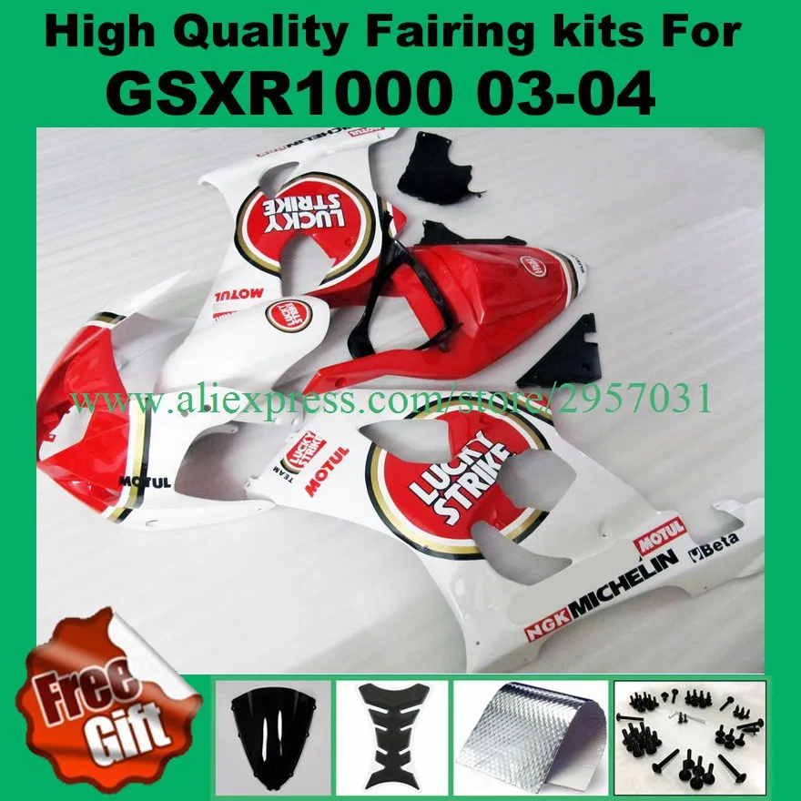 100%Fit Injection fairings fit for SUZUKI GSXR1000 2003 2004 GSX-R1000 03 04 K3 K4 GSXR 1000 Fairing kits lucky strike red white
100%Fit Injection fairings fit for SUZUKI GSXR1000 2003 2004 GSX-R1000 03 04 K3 K4 GSXR 1000 Fairing kits lucky strike red white