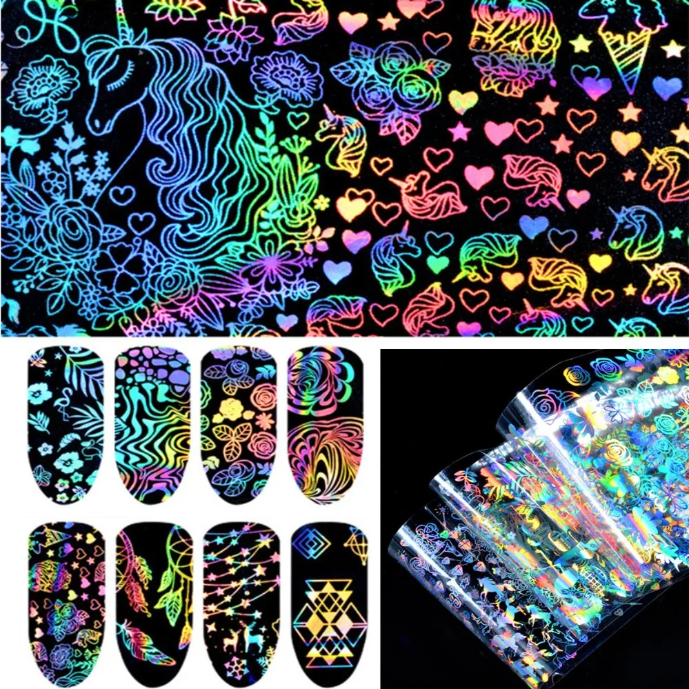 8 Pcs Holographic Laser Nail Foil Xmas Unicorn Dreamcatcher Geometric Rose Nail Art Transfer Sticker Manicure Tips Decorations
8 Pcs Holographic Laser Nail Foil Xmas Unicorn Dreamcatcher Geometric Rose Nail Art Transfer Sticker Manicure Tips Decorations
