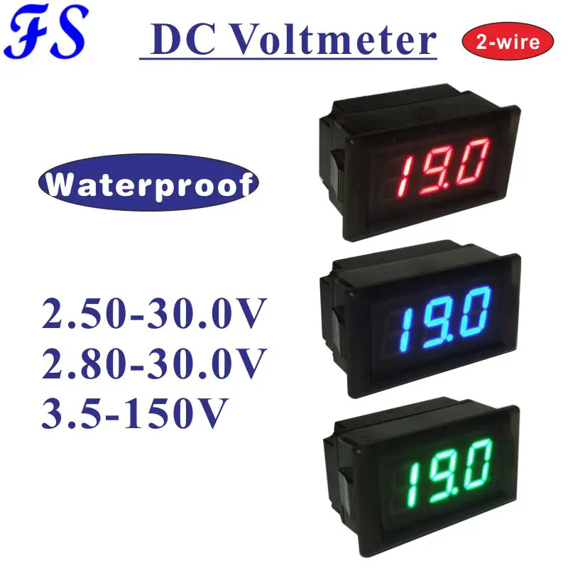 YB28 W Цифровой вольтметр водонепроницаемый измеритель напряжения DC2.5 30V 3 5 150 в
