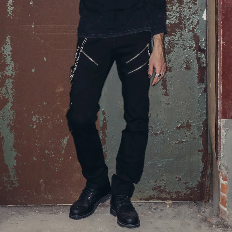 Мужские прямые длинные брюки Devil Fashion, черные повседневные брюки с цепочкой на молнии в стиле панк-рок, весна-лето
Мужские прямые длинные брюки Devil Fashion, черные повседневные брюки с цепочкой на молнии в стиле панк-рок, весна-лето