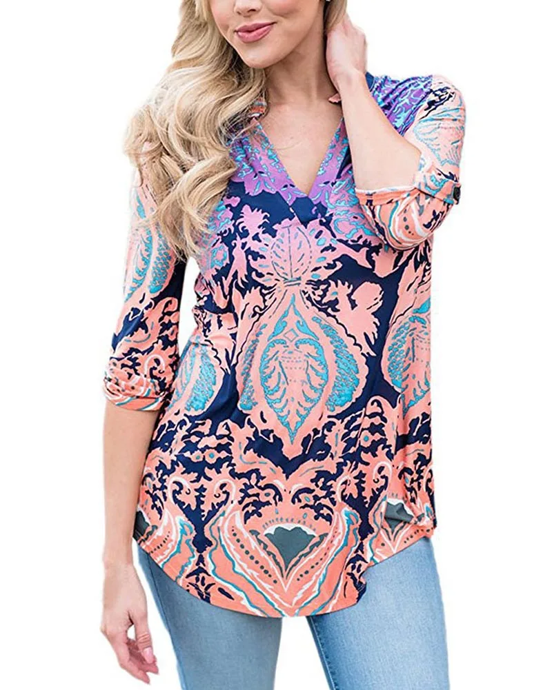 Hitmebox 2019 Fashion Women's Floral Print V-neck Casual Pullover 3/4 Cuff Sleeve Blouse Tops Female Bohemia Loose Cute Shirts
Hitmebox 2019 Fashion Women's Floral Print V-neck Casual Pullover 3/4 Cuff Sleeve Blouse Tops Female Bohemia Loose Cute Shirts