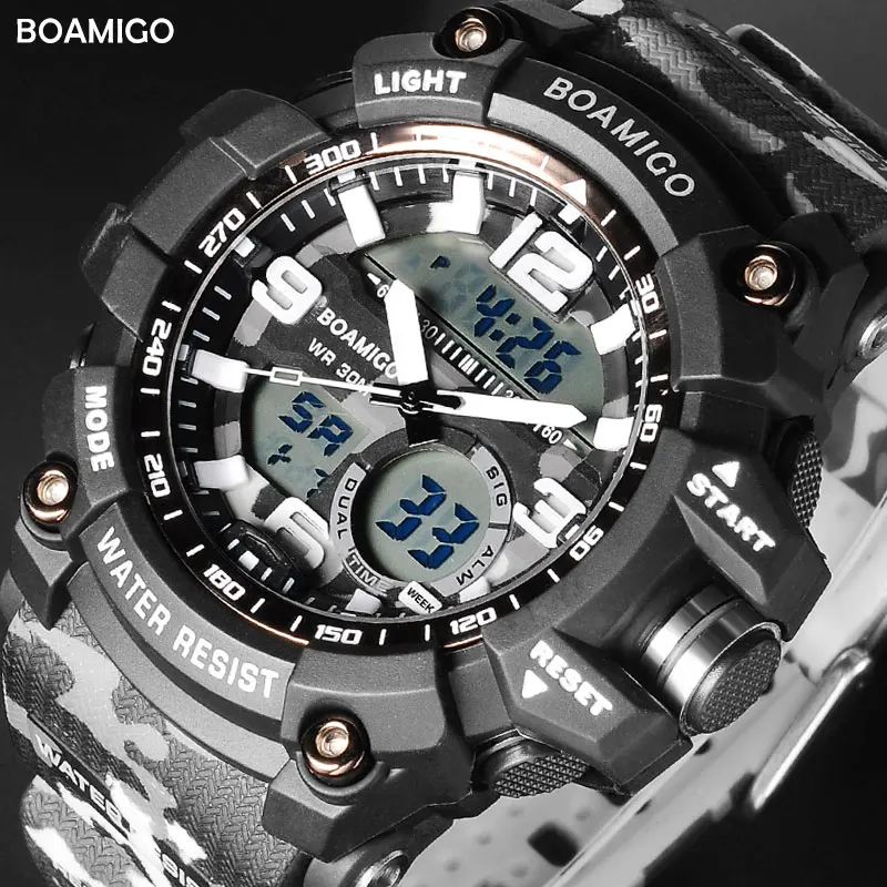 BOAMIGO Brand Digital LED Plastic Watches Dual Display Sports Watch Military Quartz Movement Accurate Time Keeping Wristwatch | Наручные
