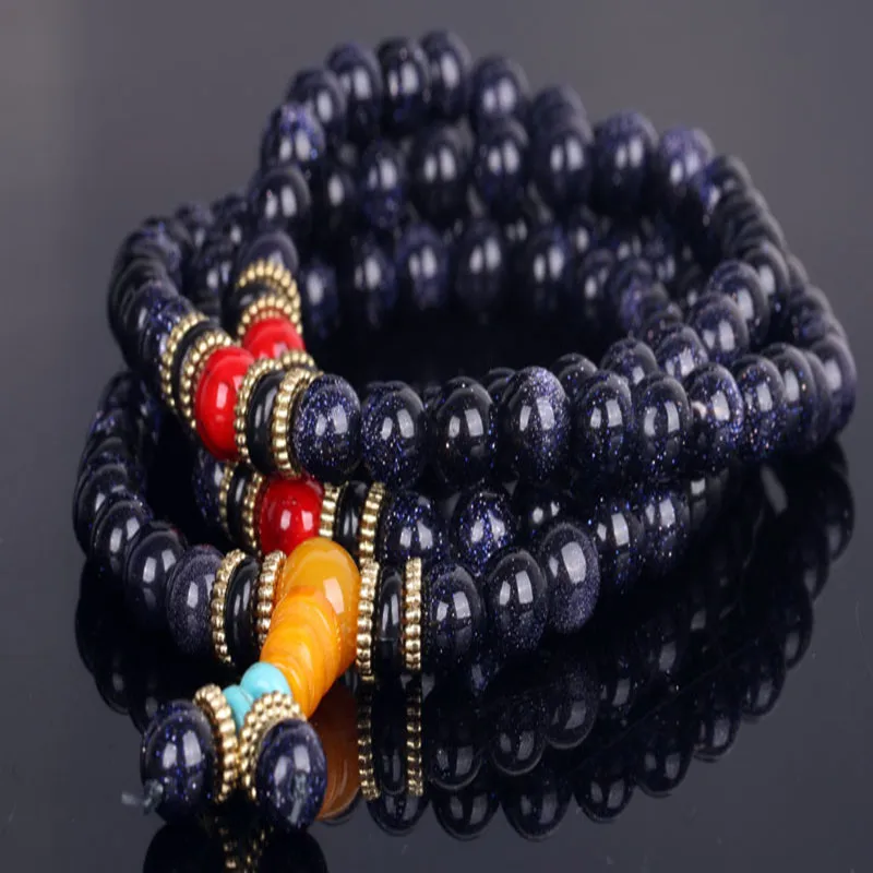 Женский браслет с бусинами Sennier 8 мм 108 синим гравием из камня|bead bracelet|stone bead braceletwomen