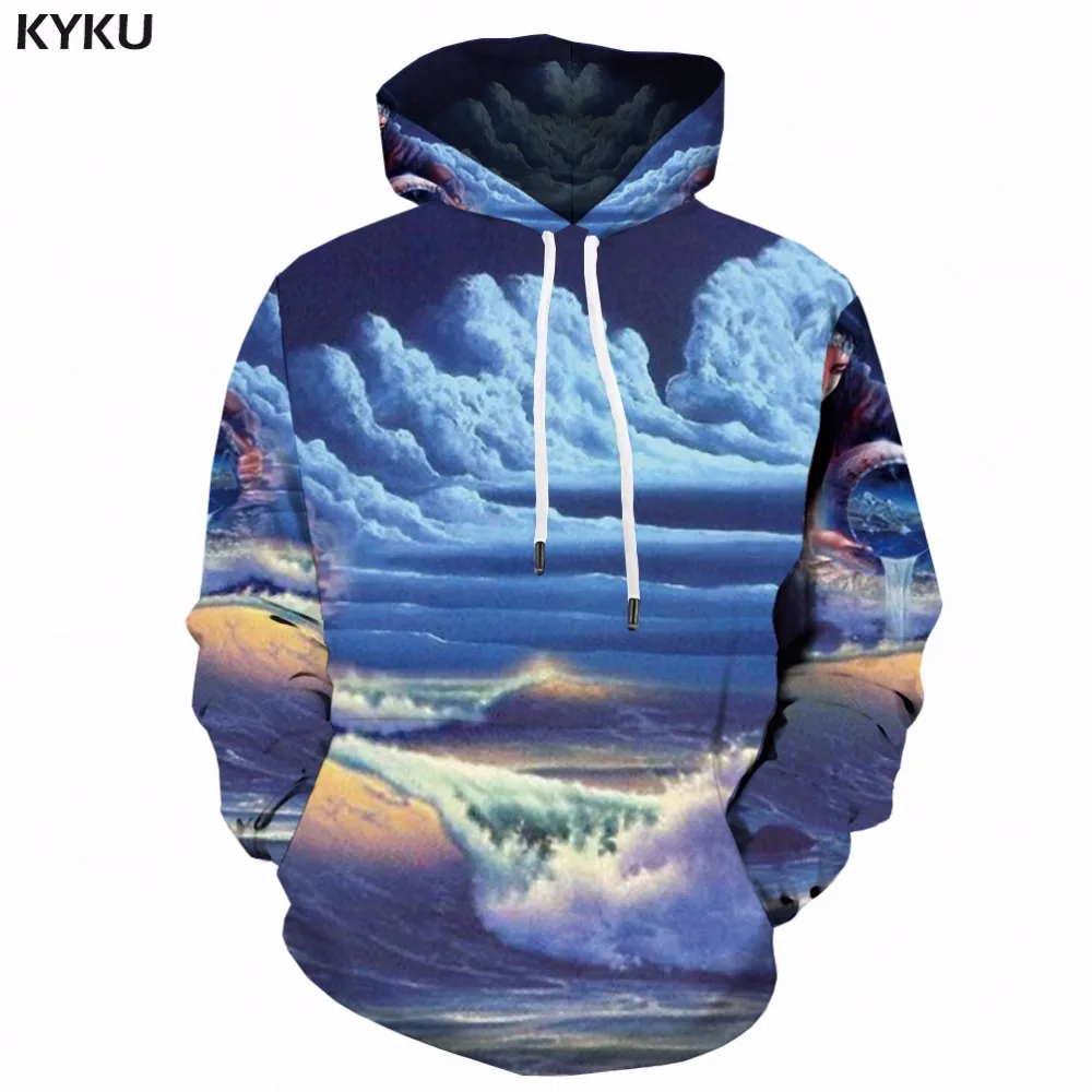 KYKU красочные кофты с капюшоном Для мужчин бренд 3d Толстовка Mountain аниме